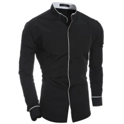 Men's Chinese Collar Shirt Mandarin Collar Shirt Dress Shirt Collarless Shirt Symbol Wedding Street Black White Gray Long Sleeve Stand Collar Spring & Fall Clothing Apparel Button-Down