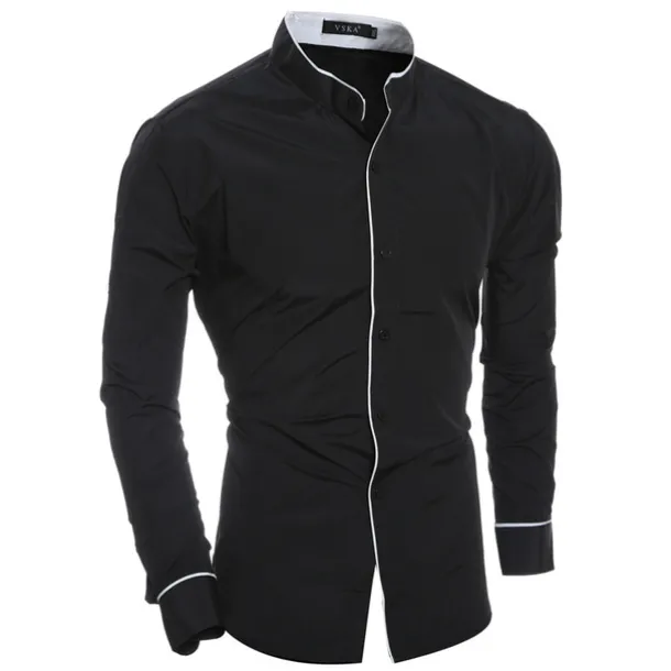 Men's Chinese Collar Shirt Mandarin Collar Shirt Dress Shirt Collarless Shirt Symbol Wedding Street Black White Gray Long Sleeve Stand Collar Spring & Fall Clothing Apparel Button-Down