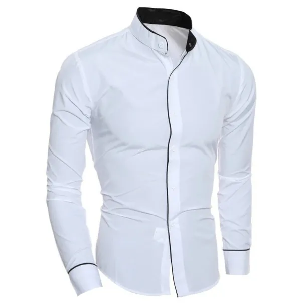 Men's Chinese Collar Shirt Mandarin Collar Shirt Dress Shirt Collarless Shirt Symbol Wedding Street Black White Gray Long Sleeve Stand Collar Spring & Fall Clothing Apparel Button-Down