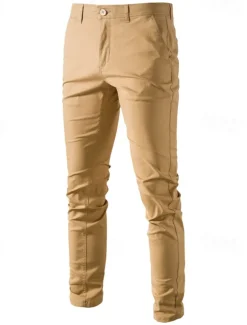 Men's Chinos Buttons Pocket Solid Color Breathable Wearable Full Length Outdoor Casual Daily Stylish Simple Black Yellow Micro-elastic