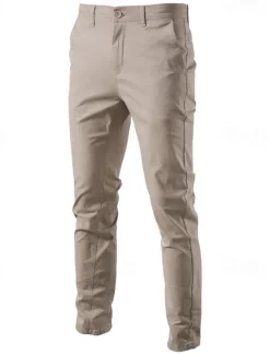 Men's Chinos Buttons Pocket Solid Color Breathable Wearable Full Length Outdoor Casual Daily Stylish Simple Black Yellow Micro-elastic