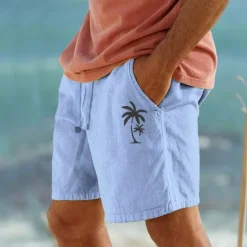 Men's Chinos Casual Shorts Leaf Breathable Outdoor Short Outdoor Daily Vacation Hawaiian White Blue Micro-elastic