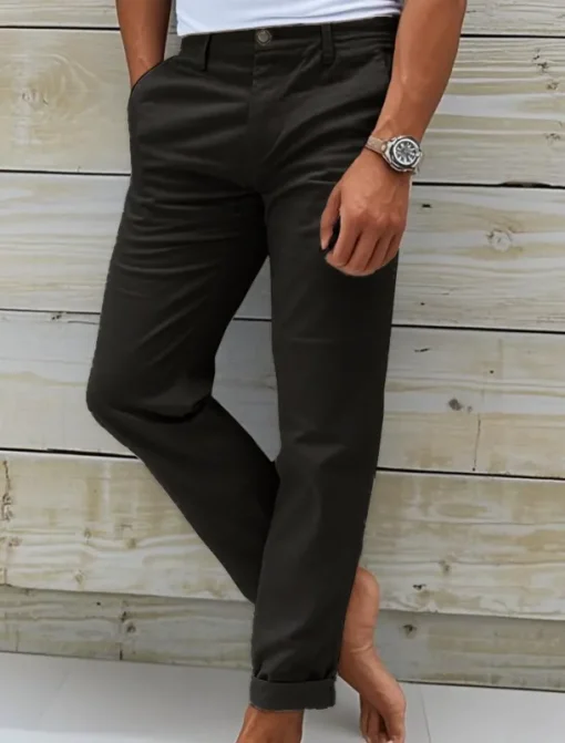 Men's Chinos Slacks Chino Pants Buttons Pocket Plain Comfort Daily Classic Style Black White Micro-elastic