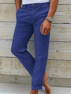 Men's Chinos Slacks Chino Pants Buttons Pocket Plain Comfort Daily Classic Style Black White Micro-elastic