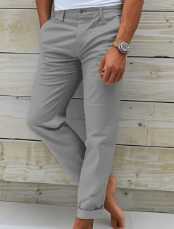 Men's Chinos Slacks Chino Pants Buttons Pocket Plain Comfort Daily Classic Style Black White Micro-elastic