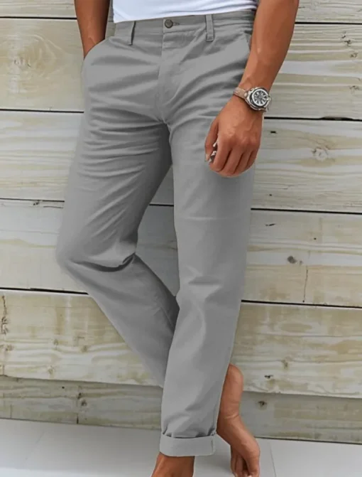 Men's Chinos Slacks Chino Pants Buttons Pocket Plain Comfort Daily Classic Style Black White Micro-elastic