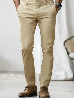 Men's Chinos Solid Color Full Length Outdoor Vacation Home Vacation Vintage Navy Blue Khaki Micro-elastic