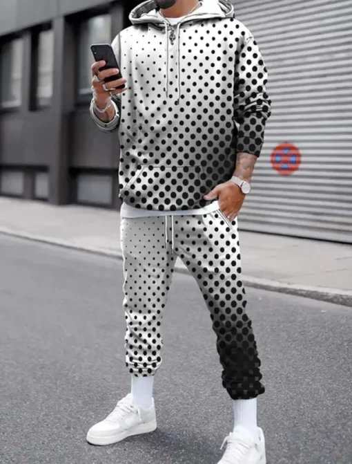 Men's Circle Geometrical 2pcs 3D Sweatshirt Sets Tracksuit Hoodie Sweatshirt Long Sleeve Long pants Hooded Streetwear Casual Daily Athleisure Daily Wear 3D Print Spring Fall Winter White Red Blue
