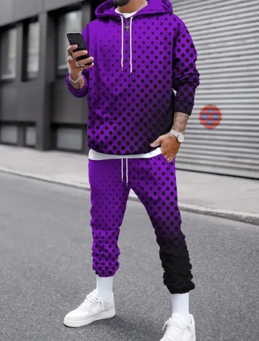 Men's Circle Geometrical 2pcs 3D Sweatshirt Sets Tracksuit Hoodie Sweatshirt Long Sleeve Long pants Hooded Streetwear Casual Daily Athleisure Daily Wear 3D Print Spring Fall Winter White Red Blue