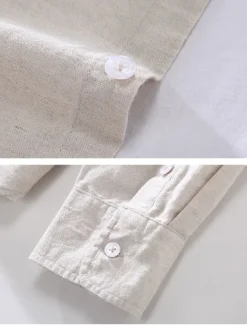 Men's Classic Beach T Shirt Casual Shirt Standard Fit Long Sleeve Lapel Solid Color Cotton Linen White Beige Grey 2025