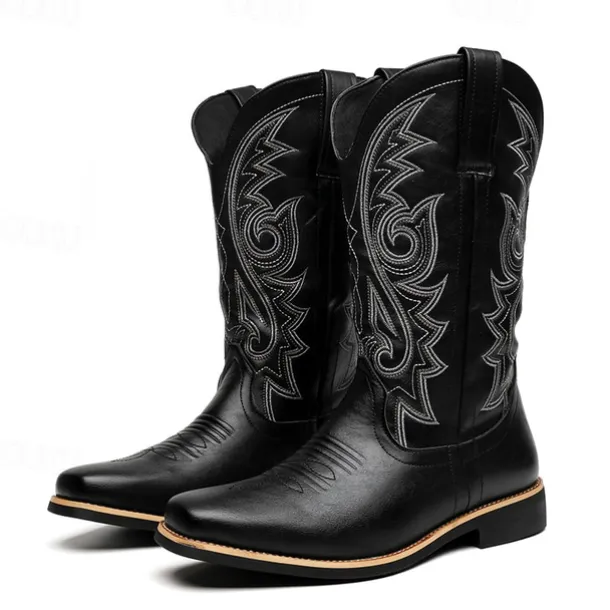 Men's Classic Brown Western Cowboy Boots – Durable Leather with Detailed Embroidery for Outdoor and Casual Wear
