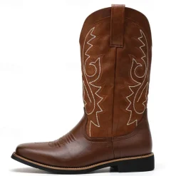 Men's Classic Brown Western Cowboy Boots – Durable Leather with Detailed Embroidery for Outdoor and Casual Wear