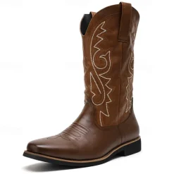 Men's Classic Brown Western Cowboy Boots – Durable Leather with Detailed Embroidery for Outdoor and Casual Wear