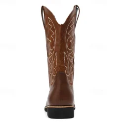 Men's Classic Brown Western Cowboy Boots – Durable Leather with Detailed Embroidery for Outdoor and Casual Wear