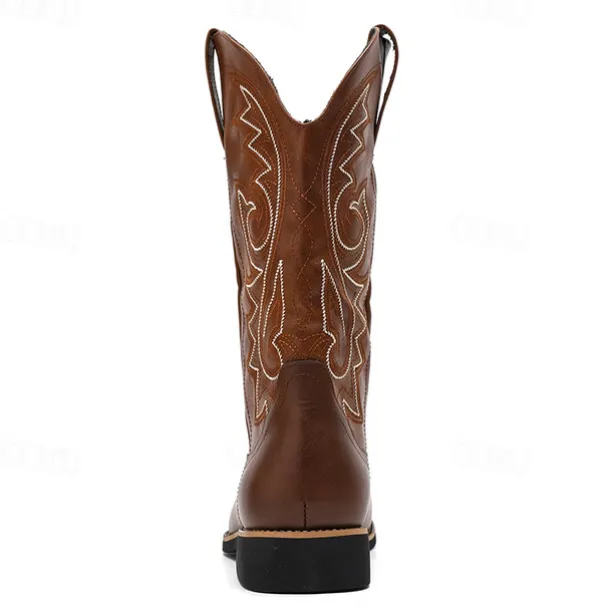 Men's Classic Brown Western Cowboy Boots – Durable Leather with Detailed Embroidery for Outdoor and Casual Wear