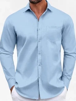 Men's Classic Casual Shirt Homecoming Standard Fit Long Sleeve Lapel Solid Color Polyester Black Sky Blue Grey 2025