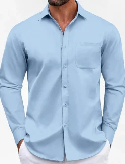 Men's Classic Casual Shirt Homecoming Standard Fit Long Sleeve Lapel Solid Color Polyester Black Sky Blue Grey 2025