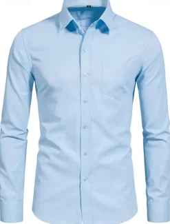 Men's Classic Casual Shirt Homecoming Standard Fit Long Sleeve Lapel Solid Color Polyester Black Sky Blue Grey 2025