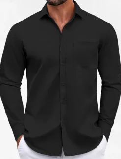 Men's Classic Casual Shirt Homecoming Standard Fit Long Sleeve Lapel Solid Color Polyester Black Sky Blue Grey 2025