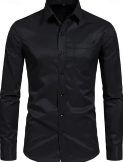 Men's Classic Casual Shirt Homecoming Standard Fit Long Sleeve Lapel Solid Color Polyester Black Sky Blue Grey 2025