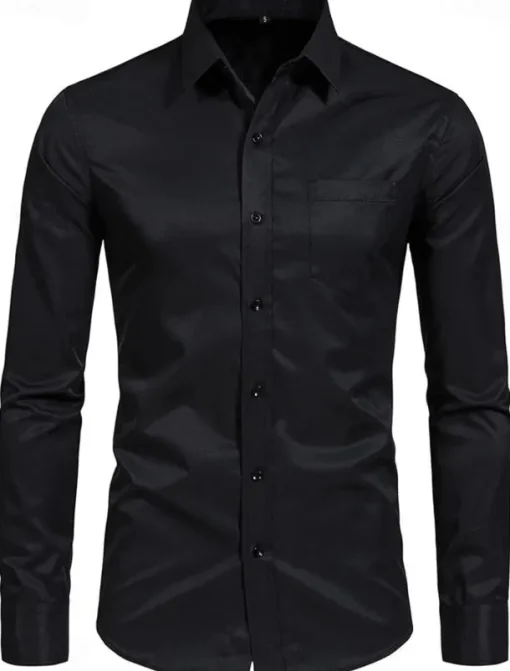 Men's Classic Casual Shirt Homecoming Standard Fit Long Sleeve Lapel Solid Color Polyester Black Sky Blue Grey 2025