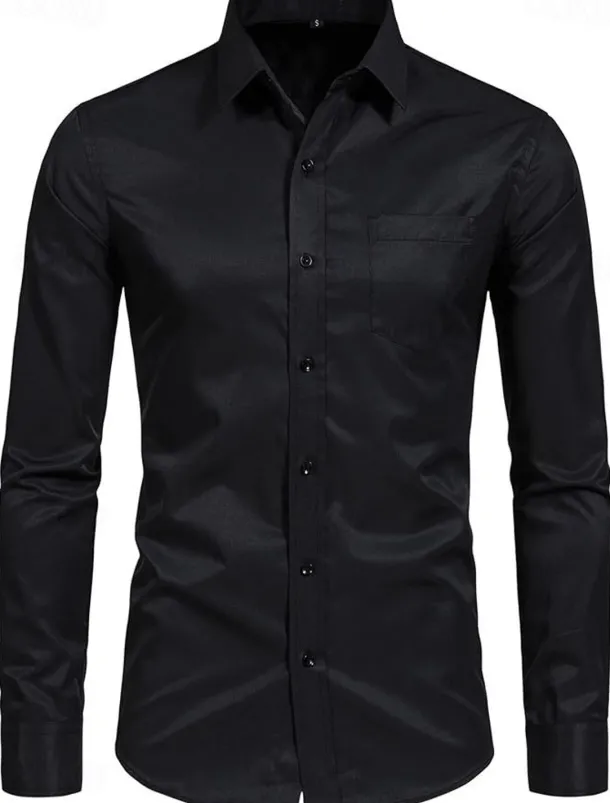 Men's Classic Casual Shirt Homecoming Standard Fit Long Sleeve Lapel Solid Color Polyester Black Sky Blue Grey 2025