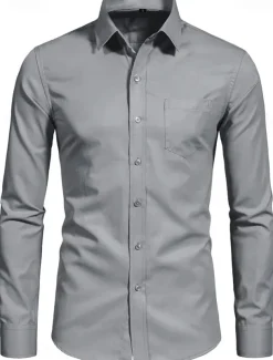 Men's Classic Casual Shirt Homecoming Standard Fit Long Sleeve Lapel Solid Color Polyester Black Sky Blue Grey 2025