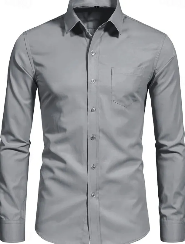 Men's Classic Casual Shirt Homecoming Standard Fit Long Sleeve Lapel Solid Color Polyester Black Sky Blue Grey 2025