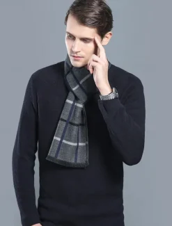 Men's Classic Plaid Winter Scarf – Soft Faux Wool Polyester Checkered Pattern for Warmth and Style, Perfect for Casual or Business Wear