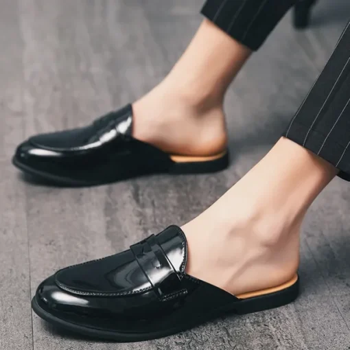 Men's Classic White Faux Leather Mule Loafers - Sleek Slip-On Shoes for Business Casual and Formal Events