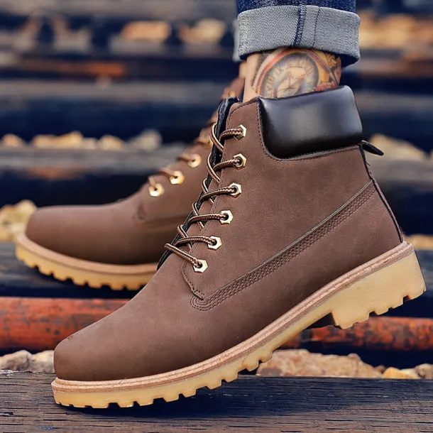 Men's Classic Yellow Work Boots – Durable Lace-Up Ankle Boots with Cushioned Collar and Rugged Sole