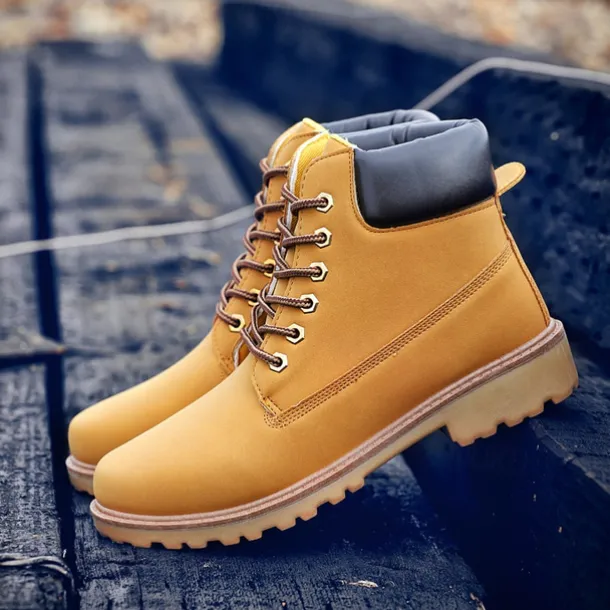 Men's Classic Yellow Work Boots – Durable Lace-Up Ankle Boots with Cushioned Collar and Rugged Sole