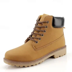 Men's Classic Yellow Work Boots – Durable Lace-Up Ankle Boots with Cushioned Collar and Rugged Sole