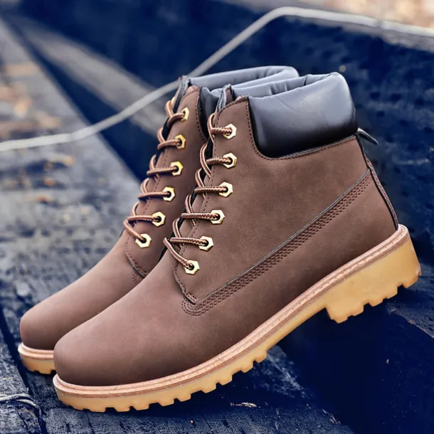 Men's Classic Yellow Work Boots – Durable Lace-Up Ankle Boots with Cushioned Collar and Rugged Sole