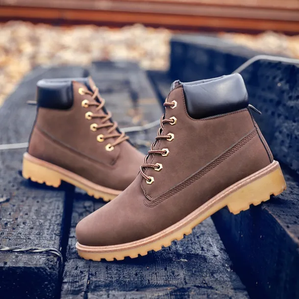 Men's Classic Yellow Work Boots – Durable Lace-Up Ankle Boots with Cushioned Collar and Rugged Sole