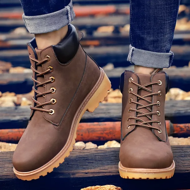 Men's Classic Yellow Work Boots – Durable Lace-Up Ankle Boots with Cushioned Collar and Rugged Sole