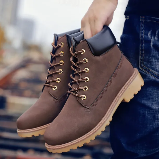 Men's Classic Yellow Work Boots – Durable Lace-Up Ankle Boots with Cushioned Collar and Rugged Sole