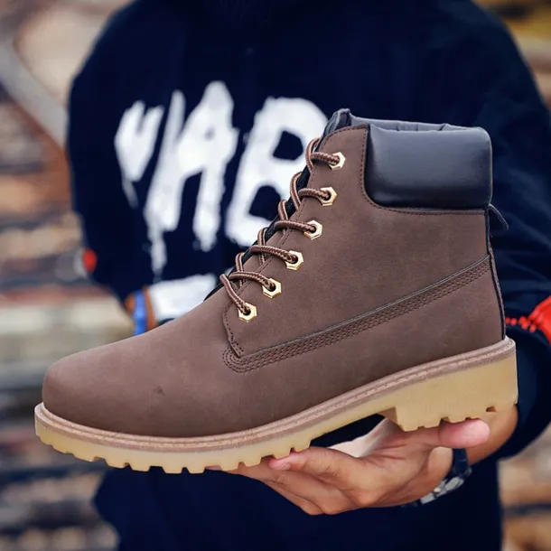 Men's Classic Yellow Work Boots – Durable Lace-Up Ankle Boots with Cushioned Collar and Rugged Sole