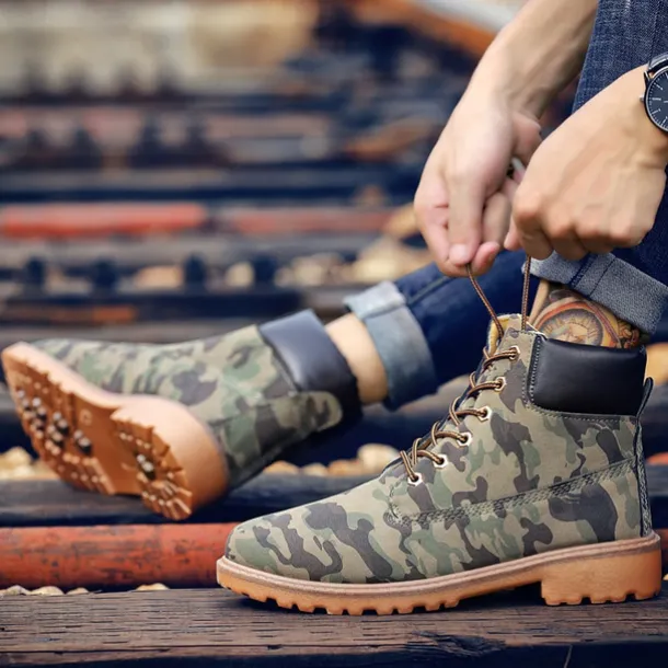 Men's Classic Yellow Work Boots – Durable Lace-Up Ankle Boots with Cushioned Collar and Rugged Sole