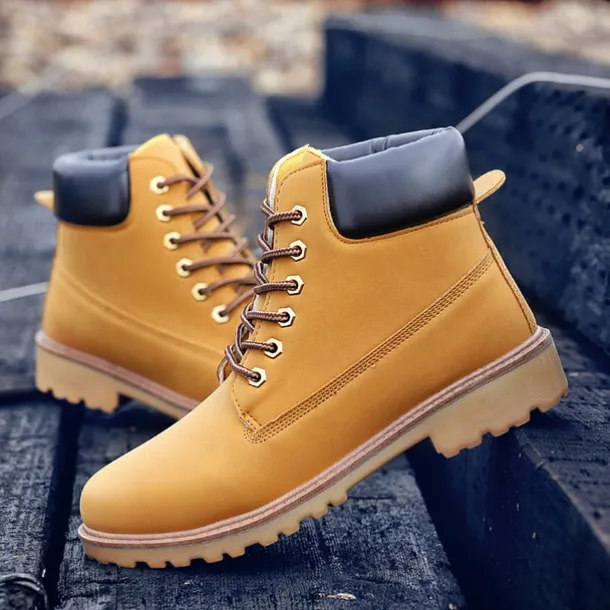 Men's Classic Yellow Work Boots – Durable Lace-Up Ankle Boots with Cushioned Collar and Rugged Sole