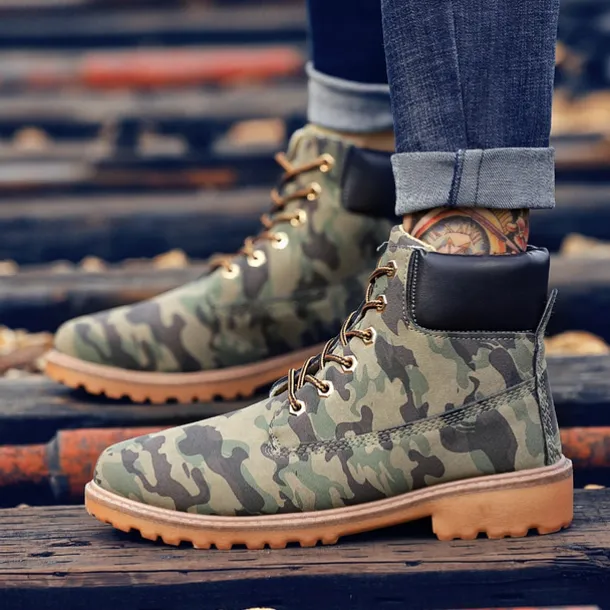 Men's Classic Yellow Work Boots – Durable Lace-Up Ankle Boots with Cushioned Collar and Rugged Sole