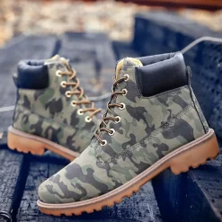 Men's Classic Yellow Work Boots – Durable Lace-Up Ankle Boots with Cushioned Collar and Rugged Sole