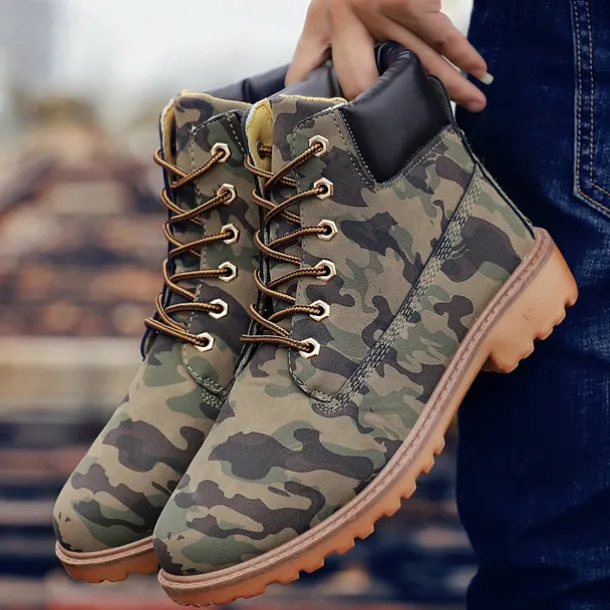 Men's Classic Yellow Work Boots – Durable Lace-Up Ankle Boots with Cushioned Collar and Rugged Sole