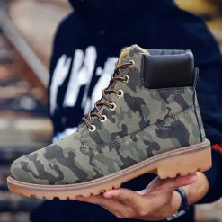 Men's Classic Yellow Work Boots – Durable Lace-Up Ankle Boots with Cushioned Collar and Rugged Sole