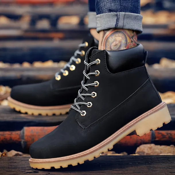 Men's Classic Yellow Work Boots – Durable Lace-Up Ankle Boots with Cushioned Collar and Rugged Sole