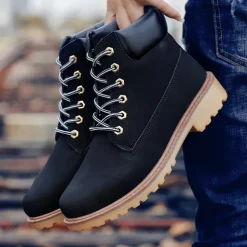 Men's Classic Yellow Work Boots – Durable Lace-Up Ankle Boots with Cushioned Collar and Rugged Sole