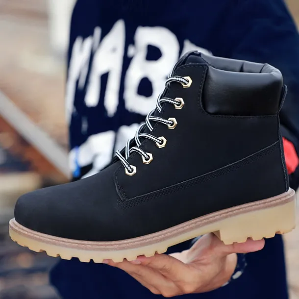 Men's Classic Yellow Work Boots – Durable Lace-Up Ankle Boots with Cushioned Collar and Rugged Sole