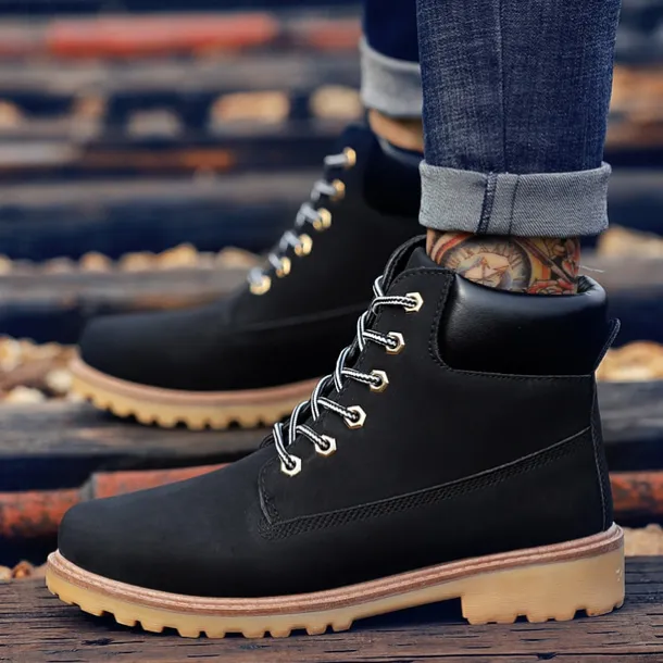 Men's Classic Yellow Work Boots – Durable Lace-Up Ankle Boots with Cushioned Collar and Rugged Sole