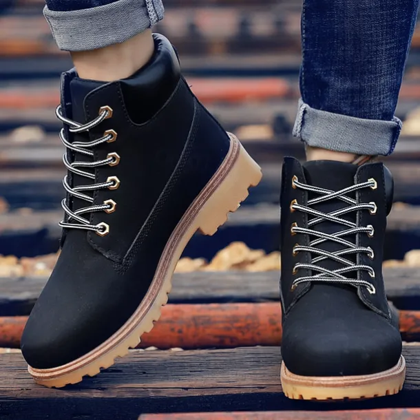 Men's Classic Yellow Work Boots – Durable Lace-Up Ankle Boots with Cushioned Collar and Rugged Sole