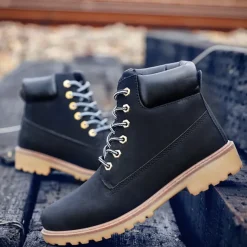 Men's Classic Yellow Work Boots – Durable Lace-Up Ankle Boots with Cushioned Collar and Rugged Sole